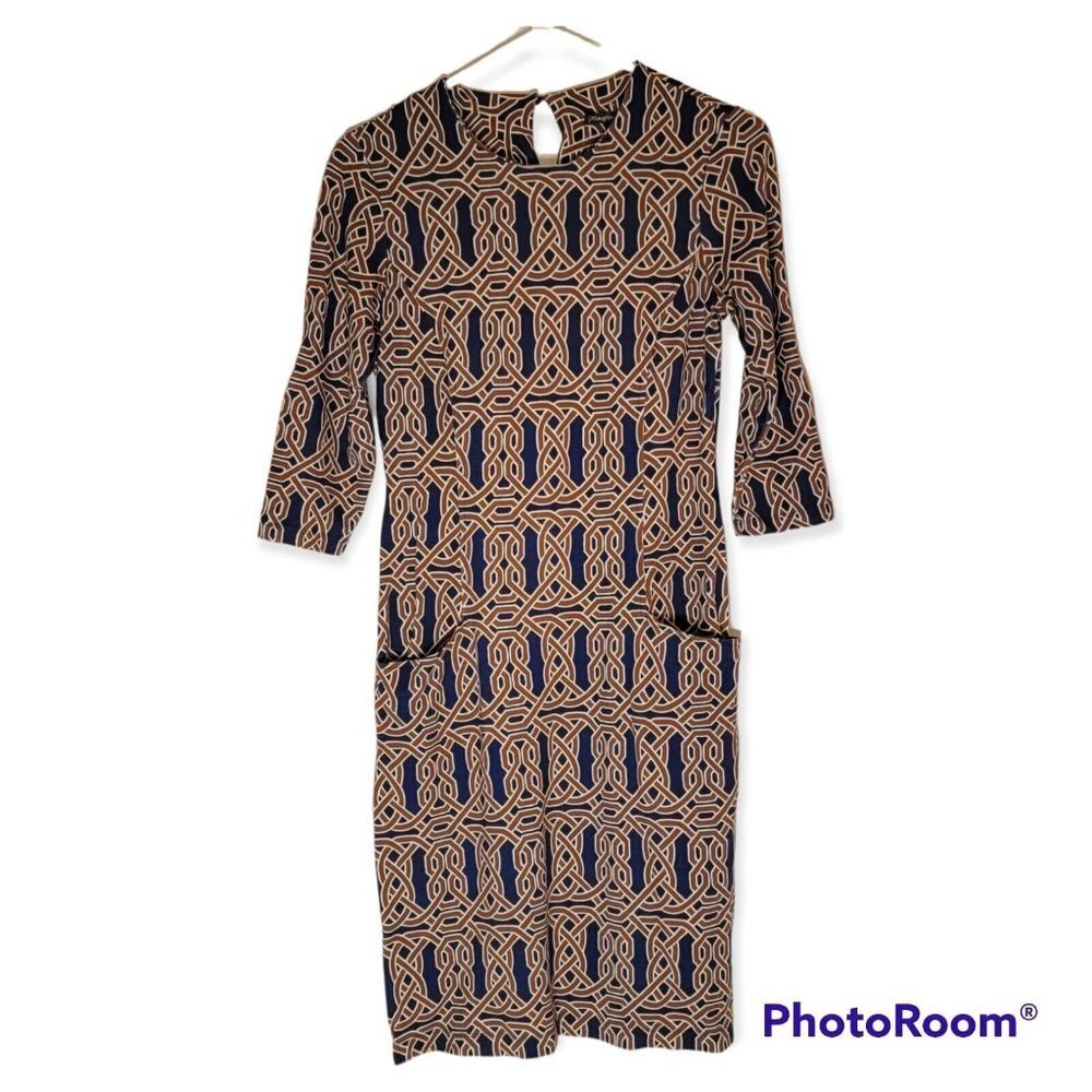 J. McLaughlin Navy And Brown Print Stretch Dress Size XS